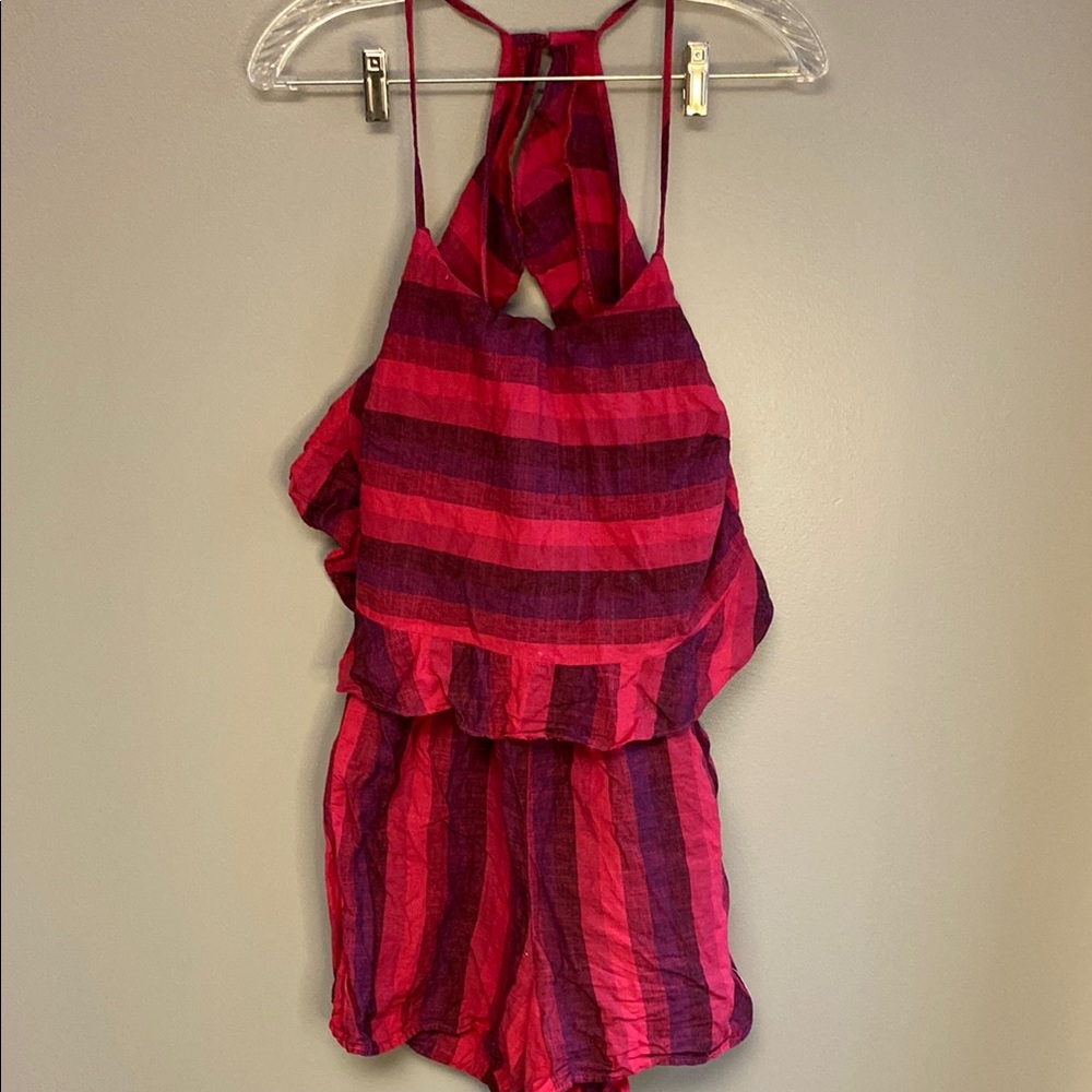 Vibrant Pink and Purple Sleeveless Jumpsuit with Halter Neckline